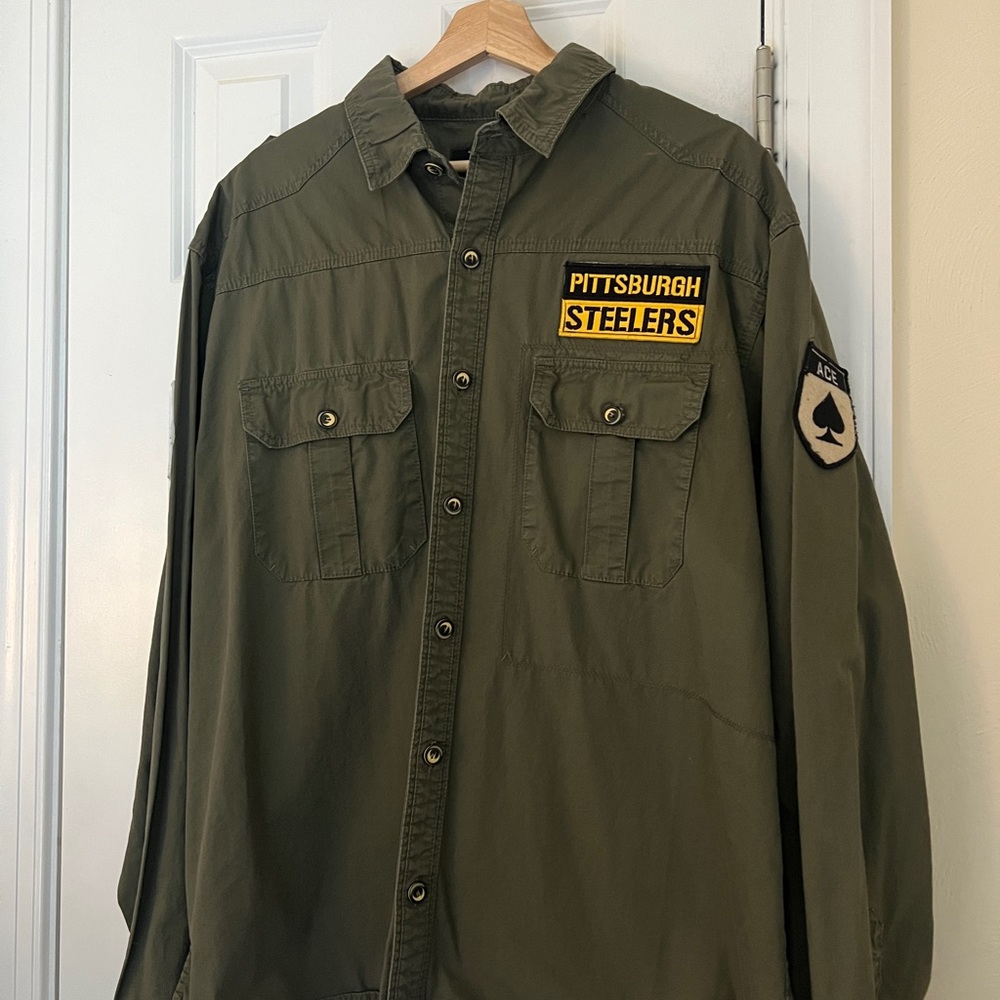 NFL Pittsburgh Steelers Army Green Ace Salute Field Jacket Rare XXL #USA